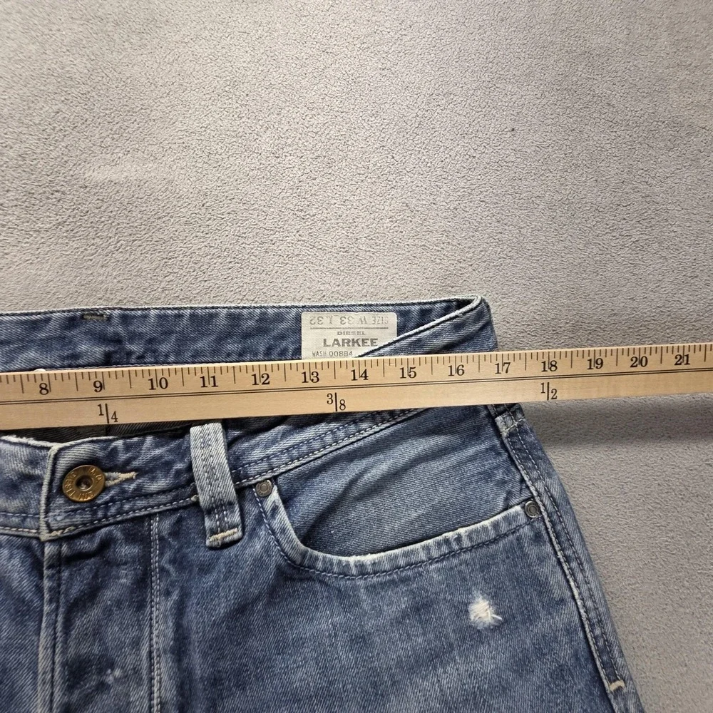 Diesel Jeans Mens 33x32 Blue Larkee Regular Straight Distressed Button Fly 008B4